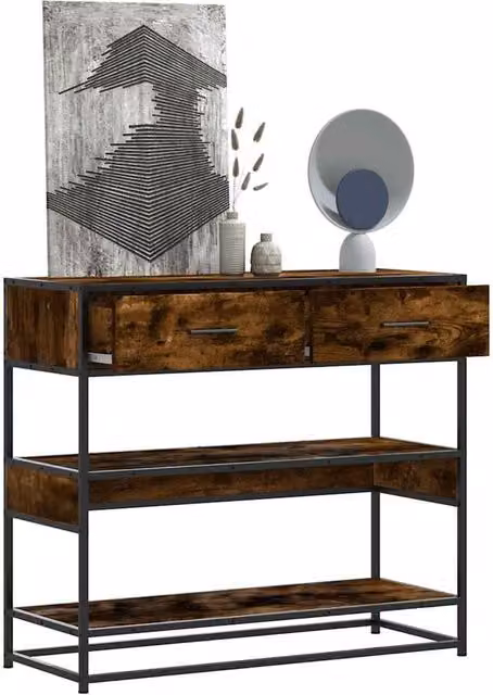 Berkfield Home Console Table in Smoked Oak Brown, W/D/H: 90 x 35 x 80 cm