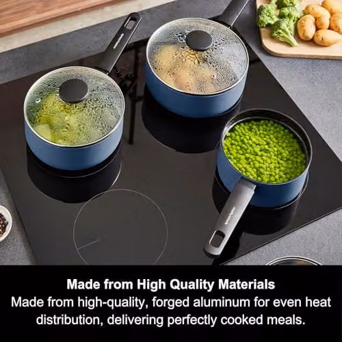 Morphy Richards 3-Piece Blue Ceramic and Aluminium Saucepan Set – 2