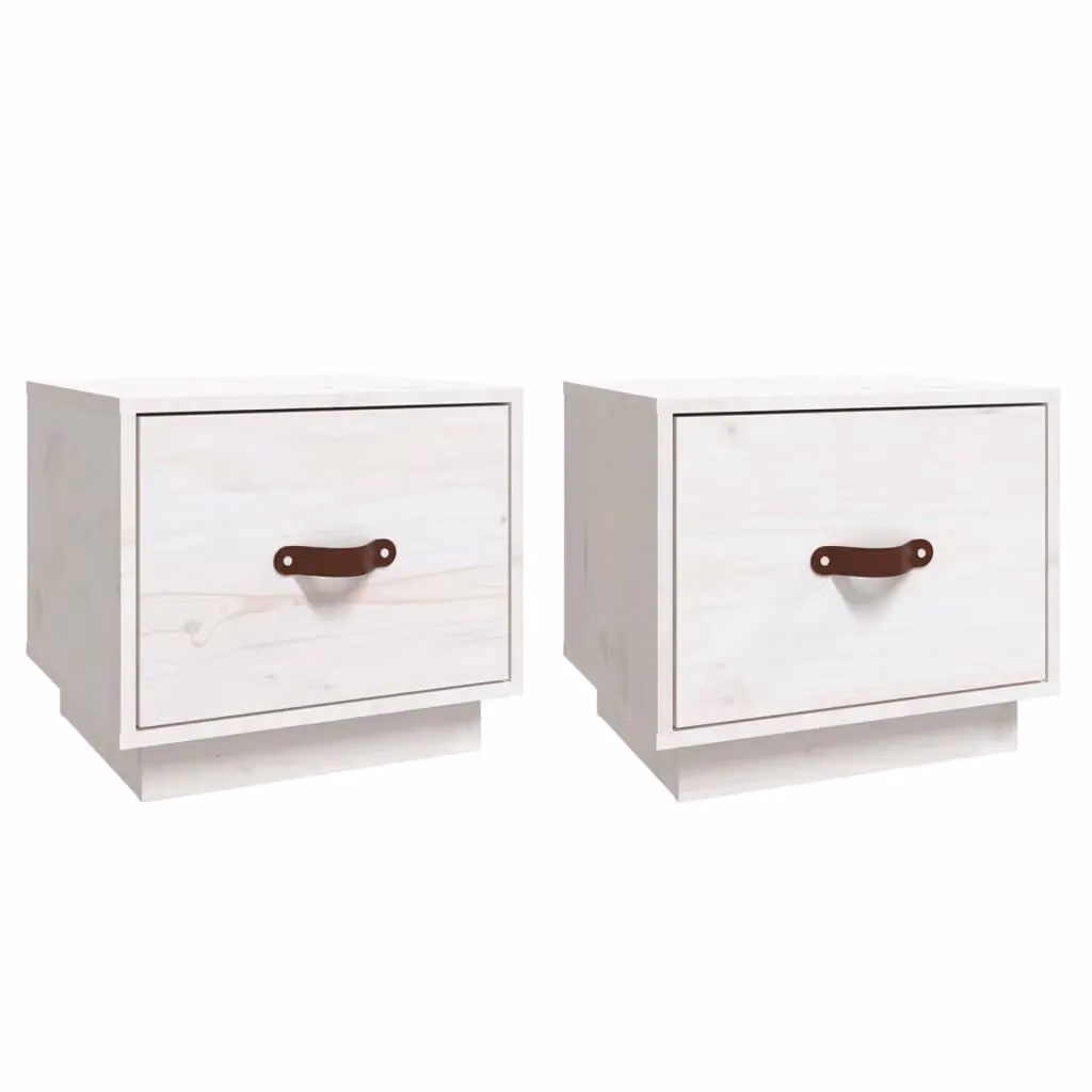 Berkfield Home Set of 2 White Solid Wood Pine Bedside Cabinets W/D/H: 40 x 34 x 35 cm – 2