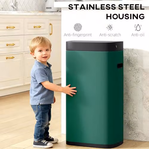 HOMCOM 50L Automatic Sensor Bin, Touchless Battery Operated, Green, W: 35.5 cm, D: 26.5 cm, H: 68.0 cm – 6