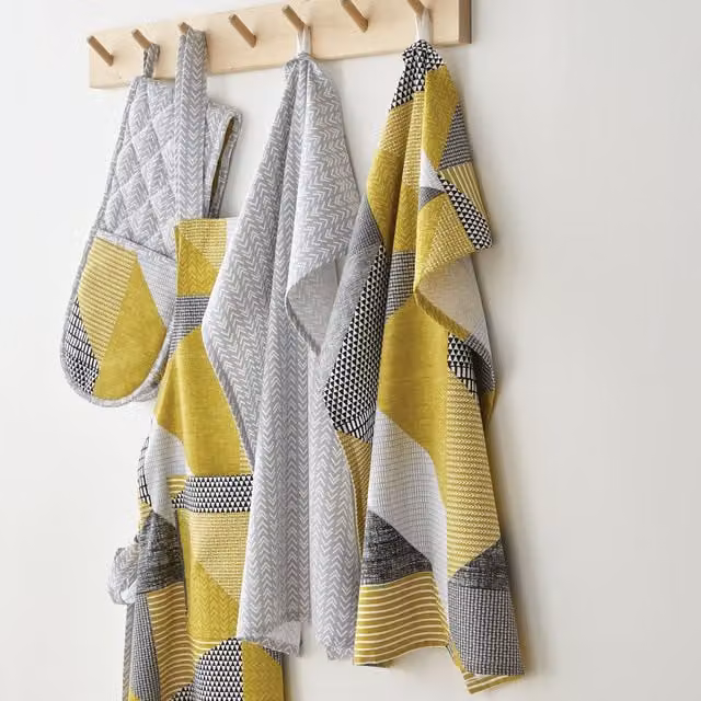 Catherine Lansfield Larsson Geo Cotton Tea Towels, 2 Pack, Yellow