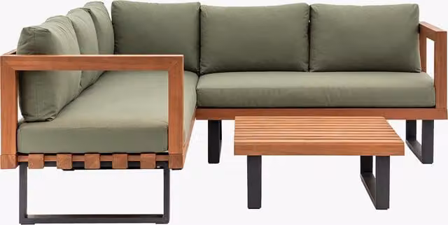 Perch & Parrow Siesta Outdoor Corner Sofa Set in Green with Upholstered Cushions and Coffee Table