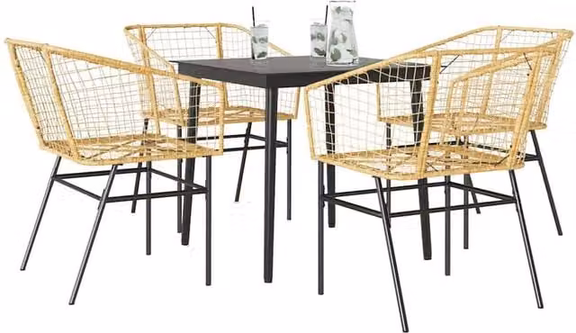 Berkfield Home 5 Piece Garden Dining Set in Tan Poly Rattan with Glass Tabletop – 1