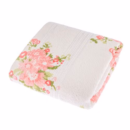 Homescapes Floral Printed Cotton Hand Towel in Cream with Pink and Green Patterns