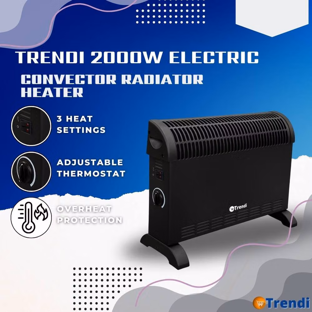 Everything Heaters 2 kW Freestanding Convector Heater in Black with Thermostat and Overheat Protection – 2