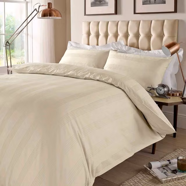 Roseley Cotton Striped Duvet Cover Set in Beige and Yellow, Single, 90 x 190 cm
