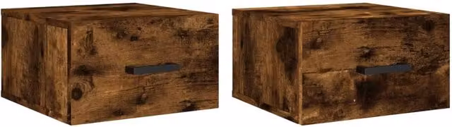 Berkfield Home Wall-mounted Bedside Cabinets, 2 Piece Set in Smoked Oak Brown, W/D/H: 35 x 35 x 20 cm