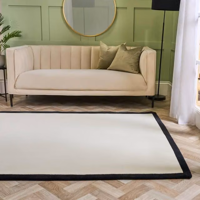OHS Contrast Border Non Slip Tufted Hallway Runner Rug in Cream, W/D: 80 x 150 cm