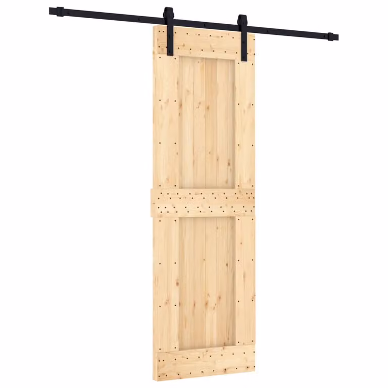 Berkfield Home Rustic Solid Wood Pine Sliding Door with Hardware Set in Brown, W: 70 cm, H: 210 cm