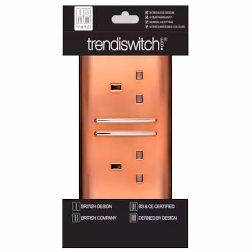 Trendi Switch Artistic Modern 2 Gang 13 Amp Long Flush Switched Plug Socket in Copper – 3
