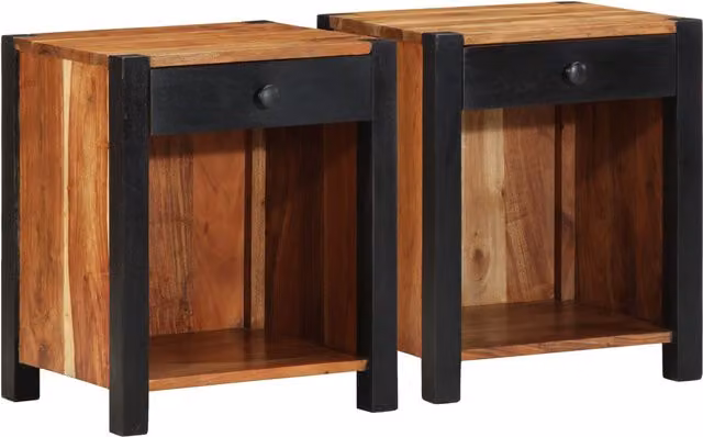Berkfield Home Set of 2 Solid Wood Acacia Bedside Cabinets in Brown, W/D/H: 40 x 35 x 50 cm – 1