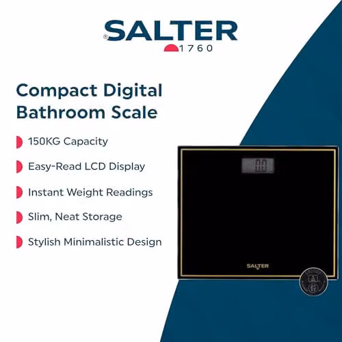 Salter Compact Digital Bathroom Scale with LCD Display, Black and Gold – 2