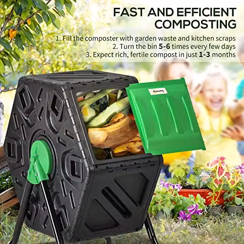 Outsunny 65L Rotating Garden Compost Bin with Steel Legs in Green and Black – 3