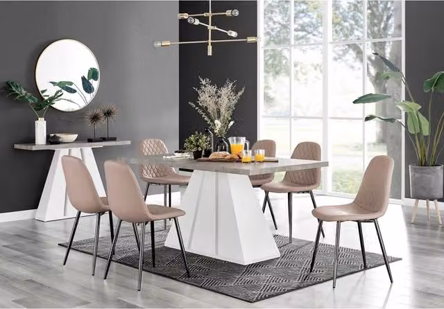 FurnitureboxUK Athens Grey Concrete Effect Dining Table and 6 Corona Black Leg Chairs in Cappuccino