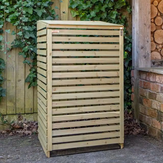Samuel Alexander Wooden Single Wheelie Bin Store for Garden in Brown, Green or Grey, H: 68 cm, W: 122 cm, D: 79 cm – 1