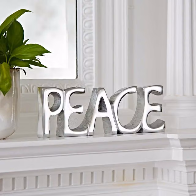 Paper High Recycled Metal Peace Sign in Silver, W/H: 24 x 9 cm