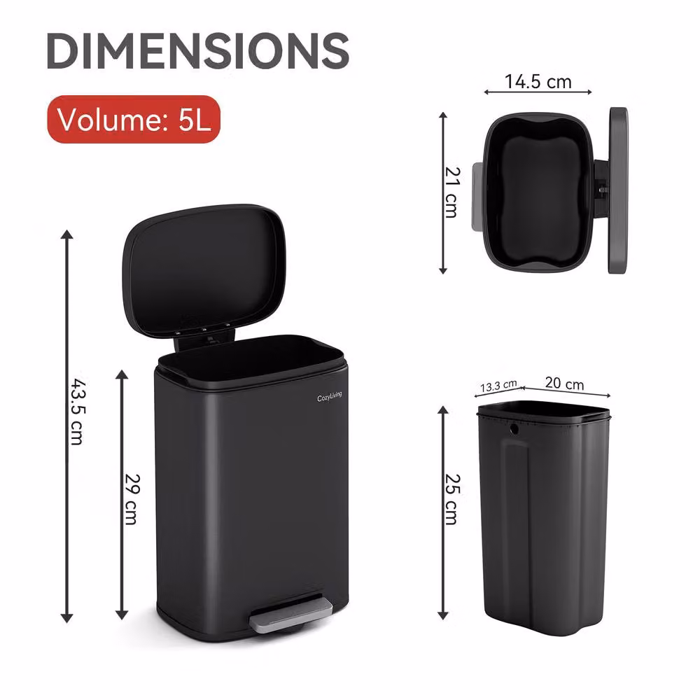 MCC Direct 5L Steel Pedal Bin with Soft Close Lid and Removable Inner Bucket, Black – 4