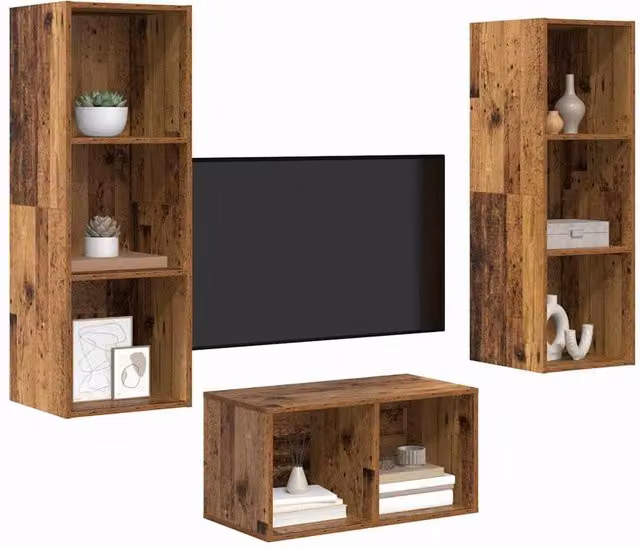 Berkfield Home TV Cabinet Set in Old Wood Brown and Multicolour, W/D/H: 37 x 37 x 107 cm – 1