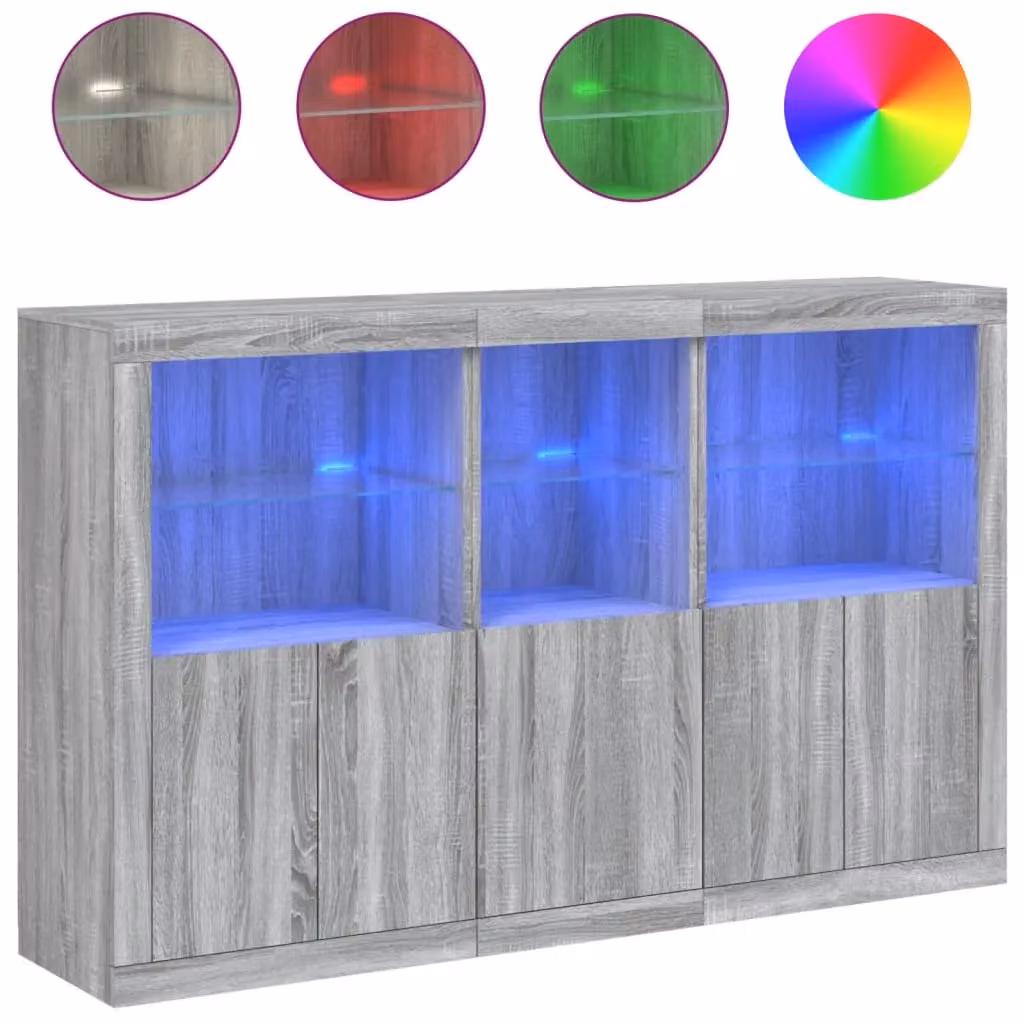 Berkfield Home Modern Grey Sonoma Sideboard with Integrated LED Lights W/D/H: 162 x 37 x 100 cm – 2