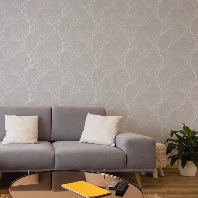 Fresco Winter Tree Forest Silhouette Wallpaper in Grey