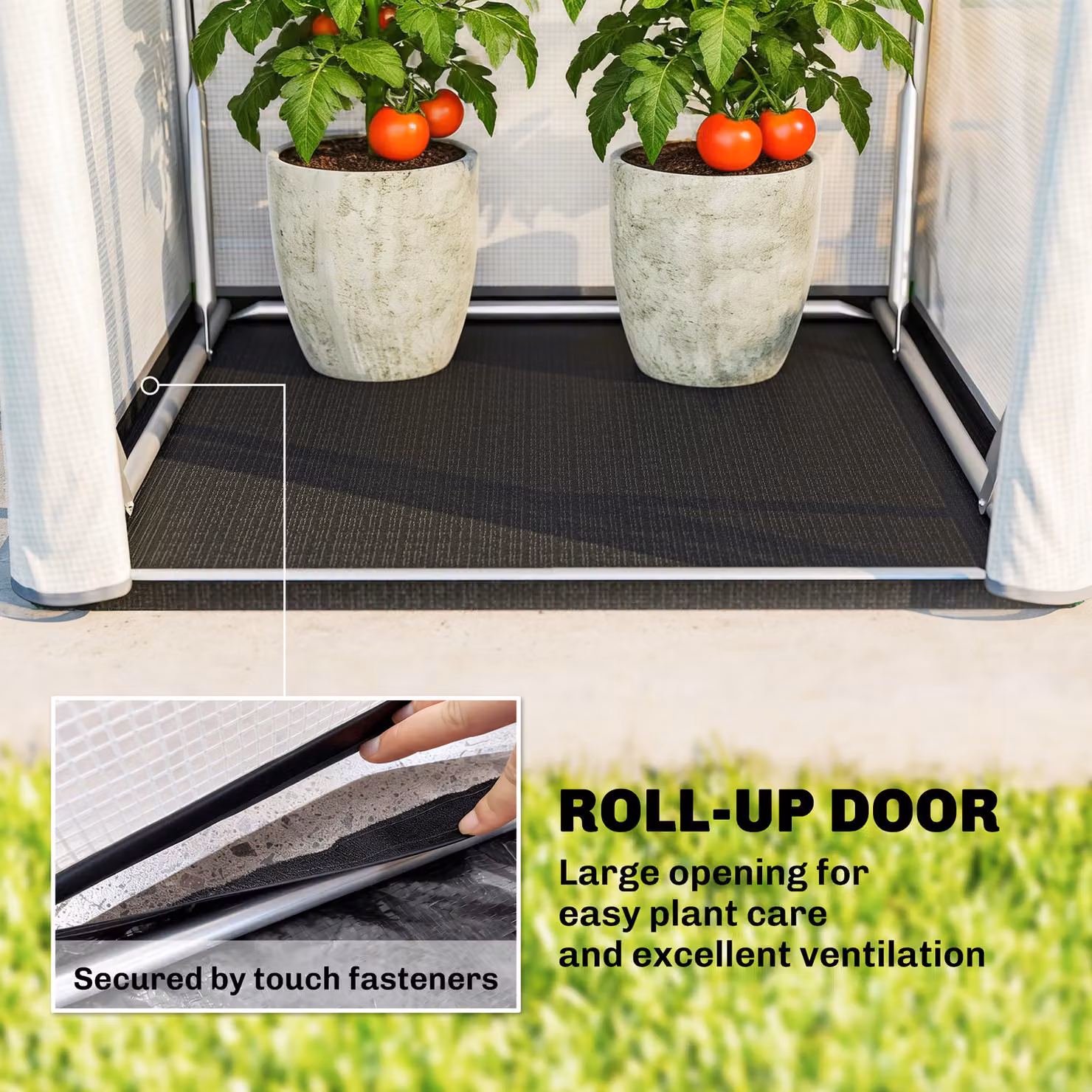 Outsunny Mini Portable Greenhouse with Roll-Up Door and PE Base, White, W/D/H: 100 x 100 x 195 cm – 3