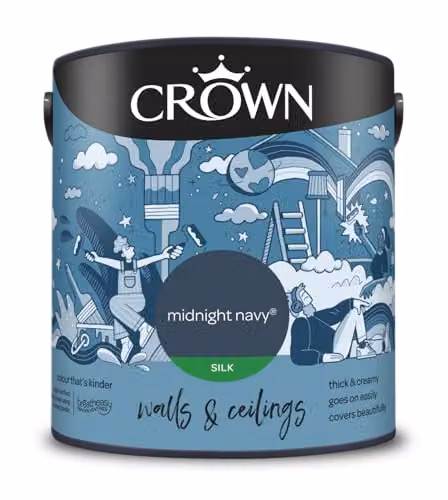 Crown Midnight Navy Blue Silk Emulsion Walls and Ceilings Paint 2.5L