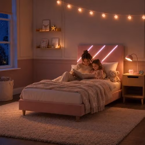 X-Rocker Lily Single Bed Frame in Pink with Upholstered Velvet and Under-Bed LED Lighting, W/D/H: 90 x 190 cm – 2
