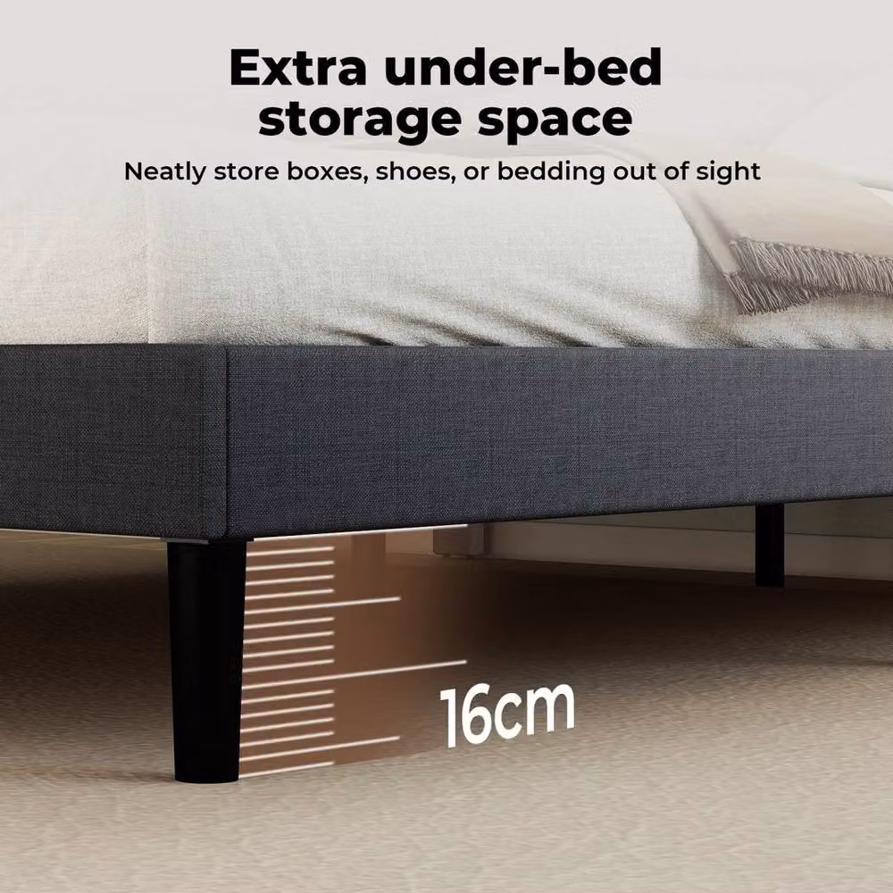 EONLION Leede King Bed Frame in Dark Grey Upholstered Linen Fabric – 3