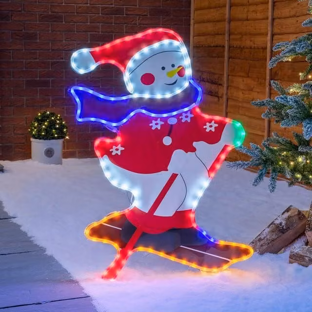 Christow Multicolour LED Rope Silhouette Snowman Freestanding Christmas Decoration