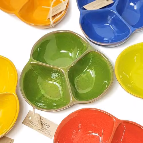 Verano Spanish Ceramics Selena Glazed Hand Dipped Red Ceramic Snack Trio Dish, Diameter: 18 cm – 3