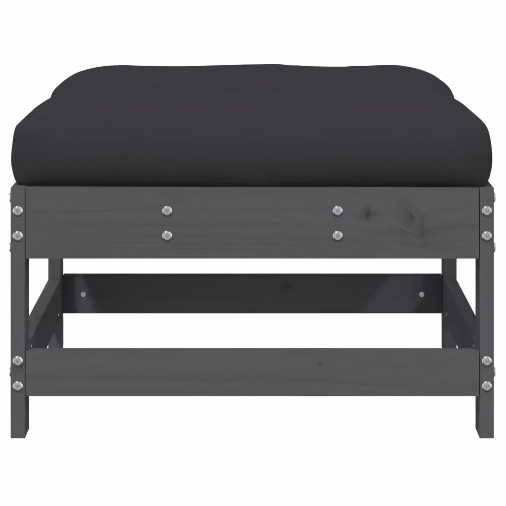 Berkfield Home Set of 2 Rustic Grey Solid Pine Garden Footstools with Cushions – 3