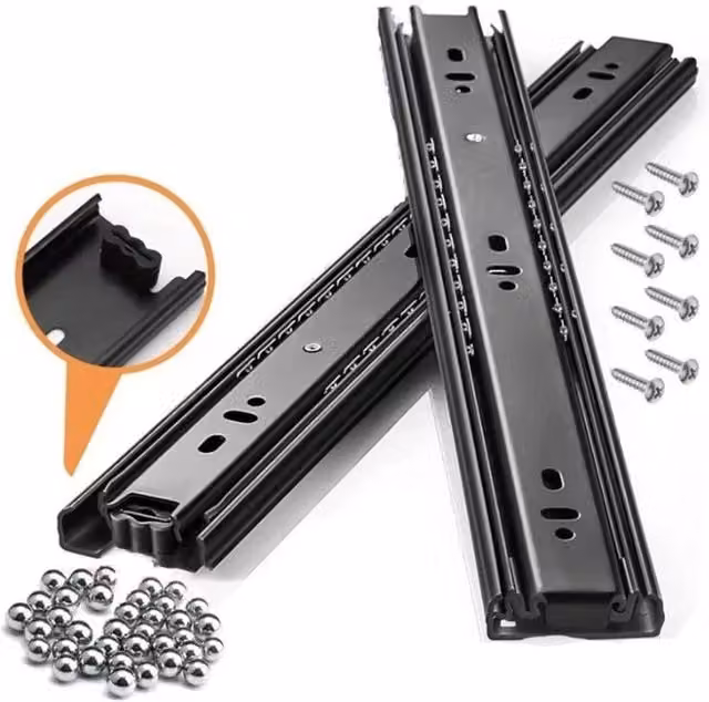 Nordara 3 Pairs of Heavy Duty Full Extension Ball Bearing Drawer Runners in Black, Length: 45.72 cm