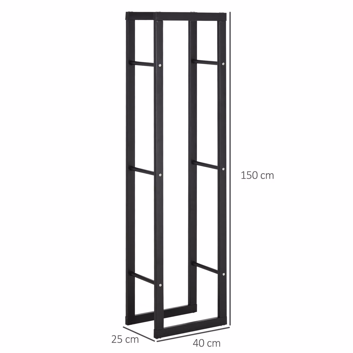 HOMCOM Double Tier Metal Firewood Log Holder Rack in Black, H 150 x W 40 x D 40 cm – 3