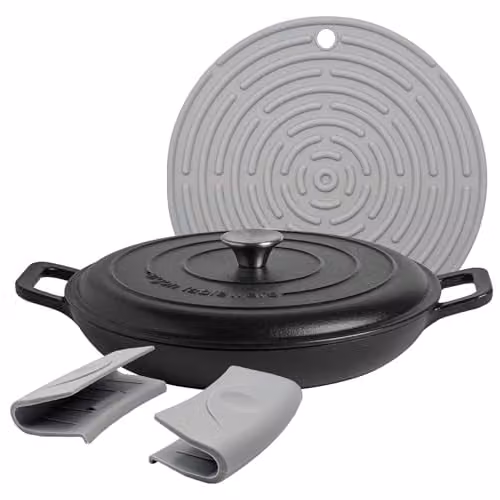 Argon Tableware Enamelled Cast Iron Shallow Casserole Dish with Self-Basting Lid, 2.3 l, Black – 1