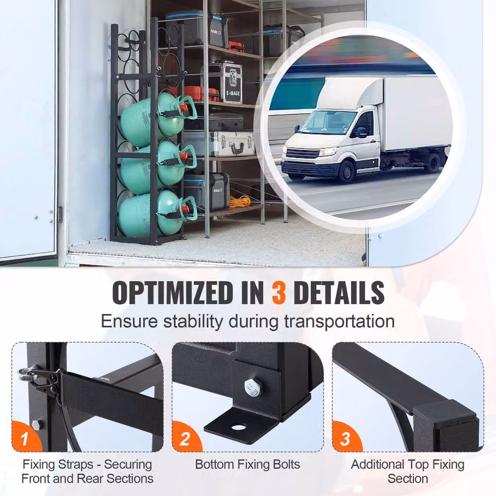 VEVOR Black Steel Freestanding Refrigerant Tank Rack with 3 x 30lbs Capacity – 4