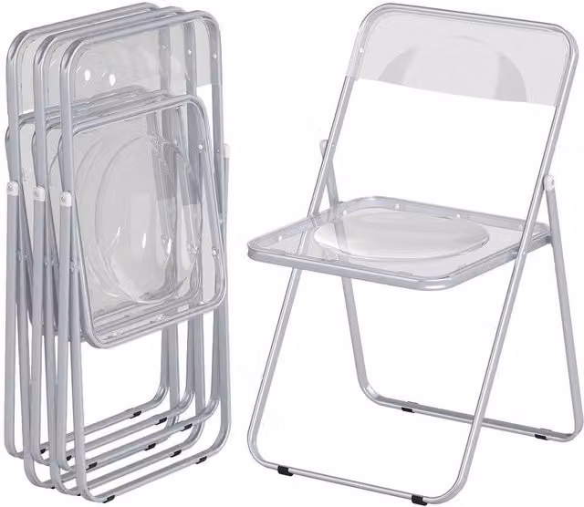 NESTLUNE Foldable Clear Chairs with Heavy Duty Steel Frame, Silver – 1