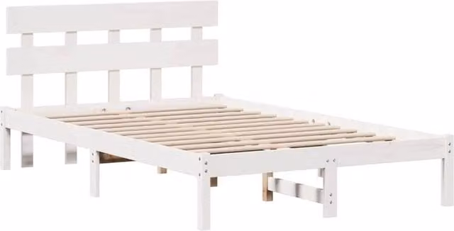 Berkfield Home White Lacquered Solid Pine Bed Frame with Headboard W/D/H: 120 x 200 cm