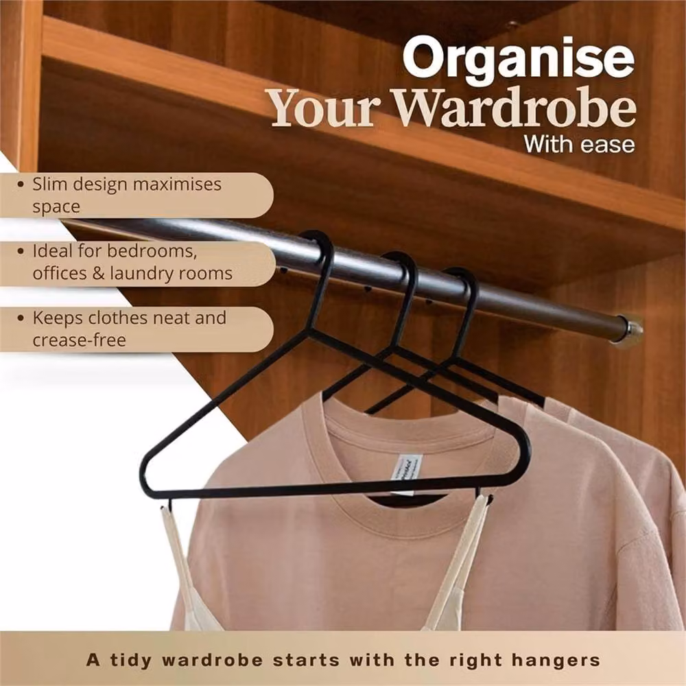 EONLION 100 Pack Black Plastic Adult Clothes and Coat Hangers with Trouser Bar, Width: 40 cm – 5