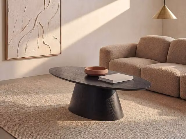 Vente-unique ANTELADA Modern Oval MDF Coffee Table in Black, W/D/H: 100 x 60 x 40 cm