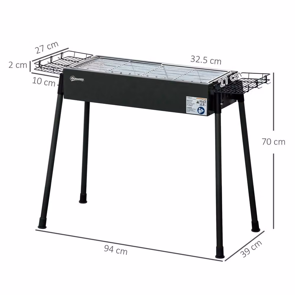 Outsunny Portable Charcoal Barbecue Grill with Seasoning Baskets and Hooks, Black – 10