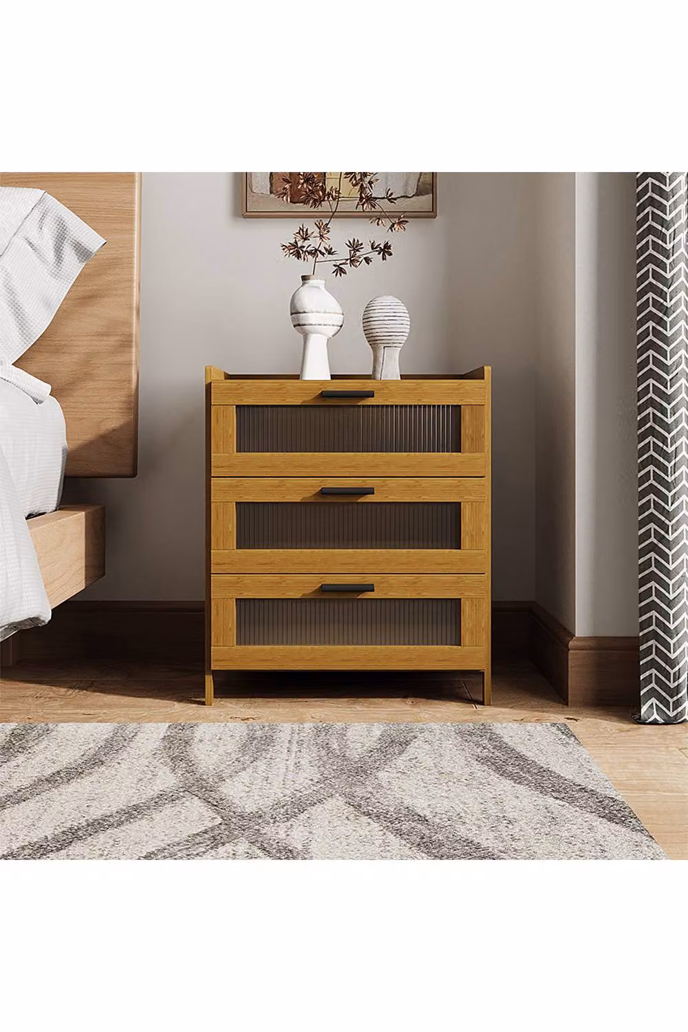 Living and Home 3-Drawer Narrow Bamboo Bedside Table in Brown and Black – 2
