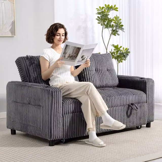 HOMCOM 2 Seater Click Clack Sofa Bed in Charcoal Grey – 1