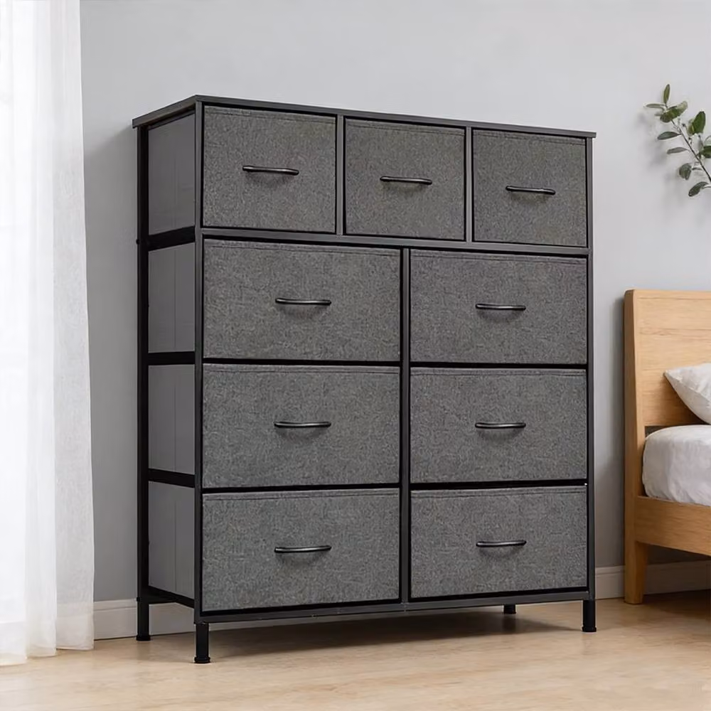 KORVIXA 9 Drawer Fabric Bedside Chest in Dark Grey – 4