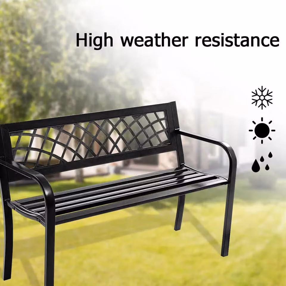 Costway 2 Seater Weatherproof Metal Patio Garden Bench with Backrest in Black – 5