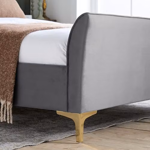 Birlea Clover Upholstered Velvet Bed Frame in Grey with Gold Details, W/D/H: 150 x 180 x 219 cm – 7