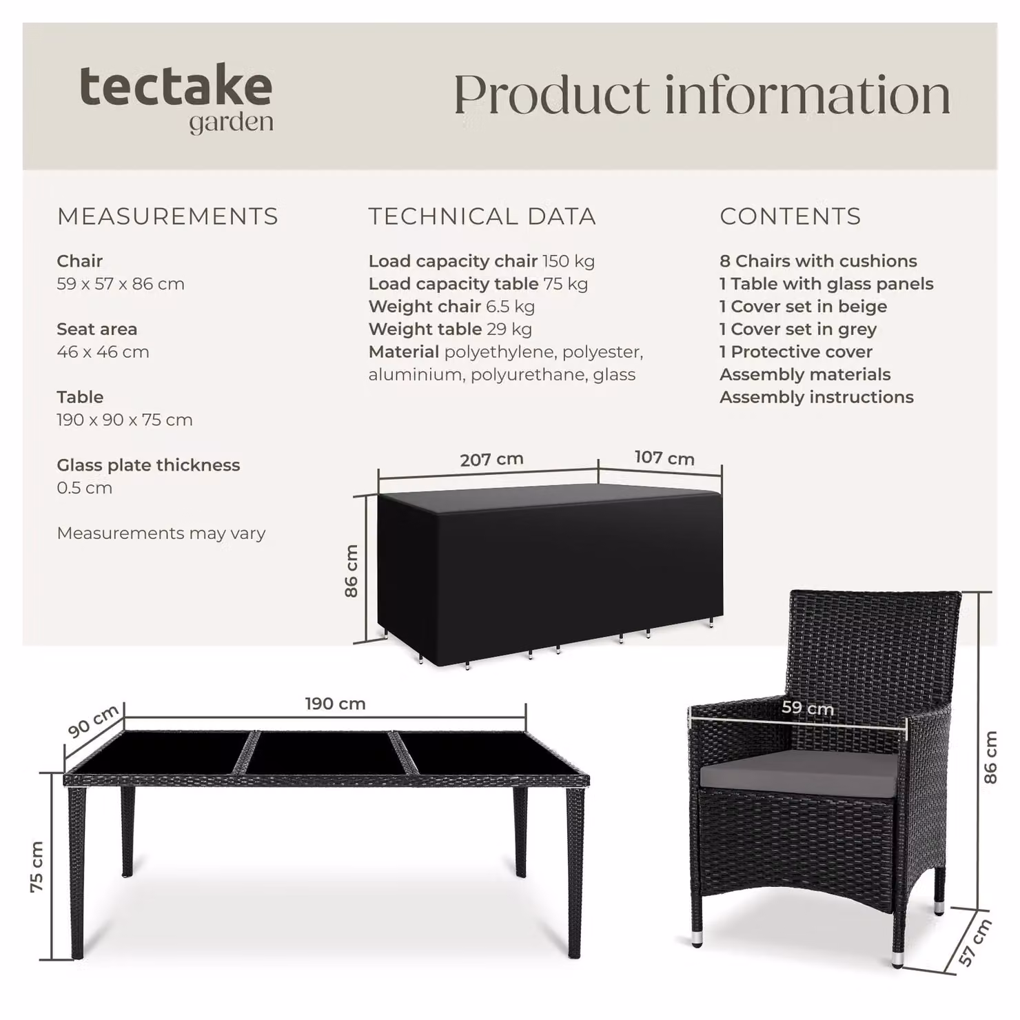 tectake Menorca Garden Table and Chairs Set in Black – 6