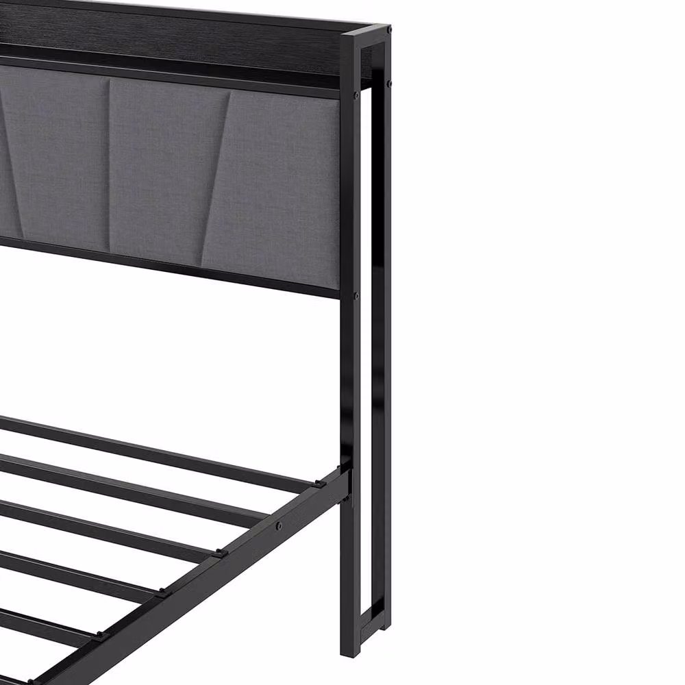 Levede Black Upholstered Single Bed Frame with Side Compartments and Headboard W/D/H: 90 x 190 x 98 cm – 4