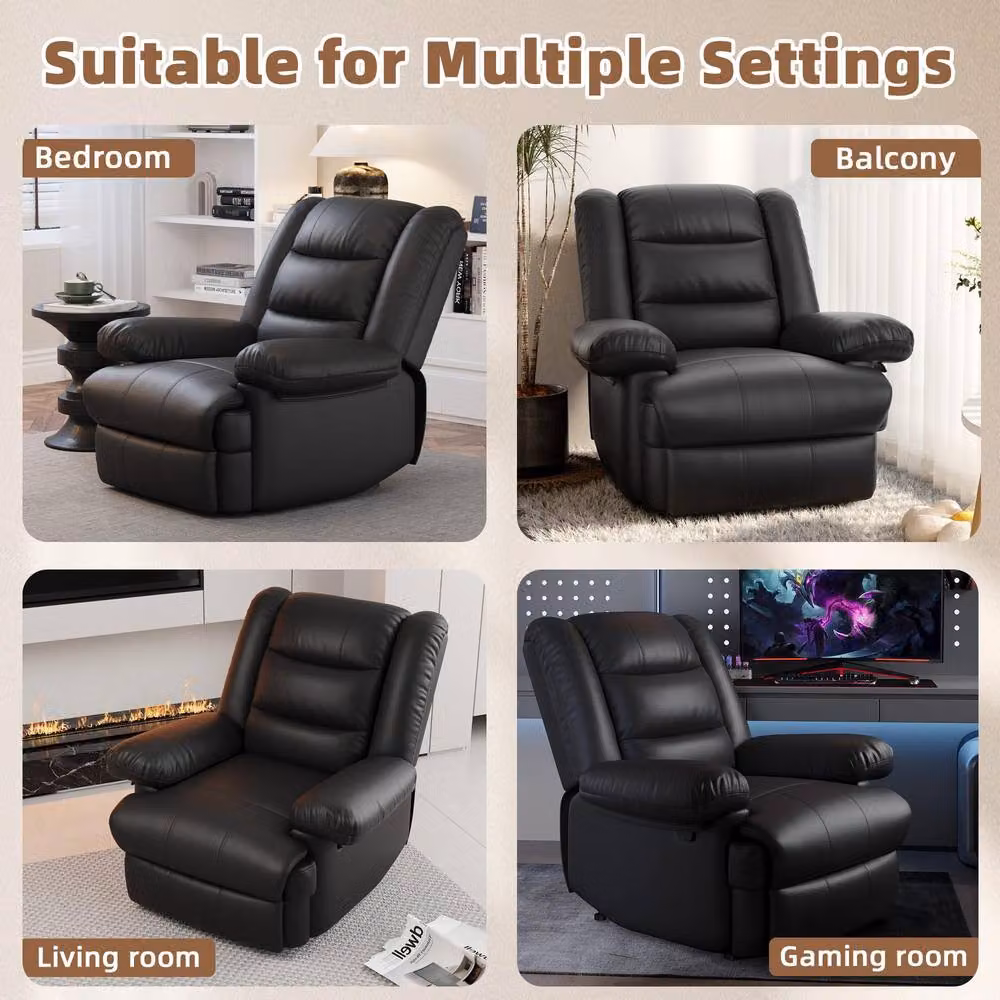 Gartistgo Manual Recliner Armchair in Black PU Leather with Metal Frame – 4