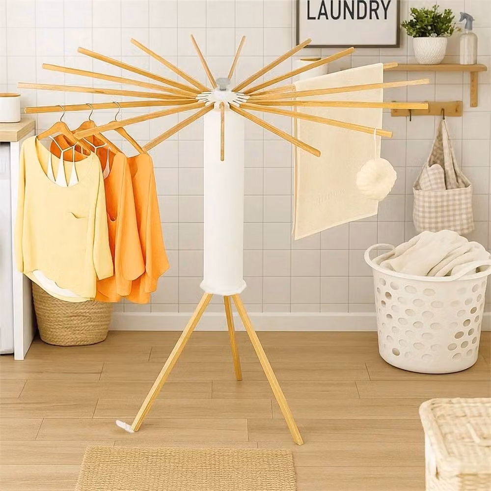 SPETLEK Wooden Foldable Clothes Airer Portable Laundry Rack in White – 2
