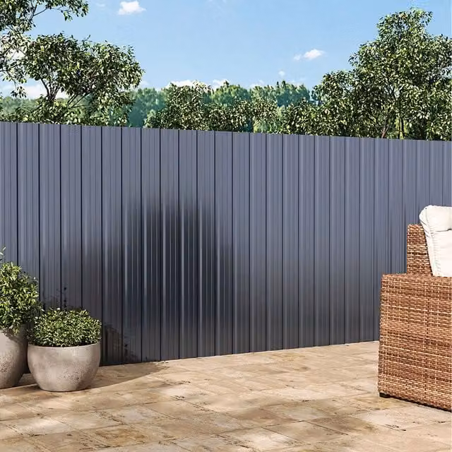 Livingandhome Pack of 12 Corrugated Steel Enamel Panels in Grey Anthracite